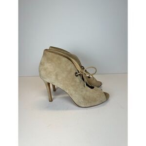 Badgley Mischka Women's Size 8 Beige Peep Toe Stiletto Heel Bootie EUC